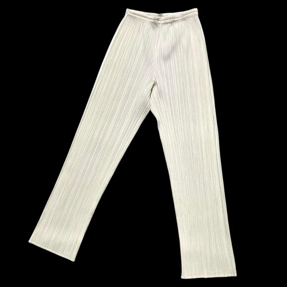 PLEATS PLEASE Issey Miyake Pleated Cream Yellow Ivory Pants Trousers Size 2 M L - Picture 1 of 8